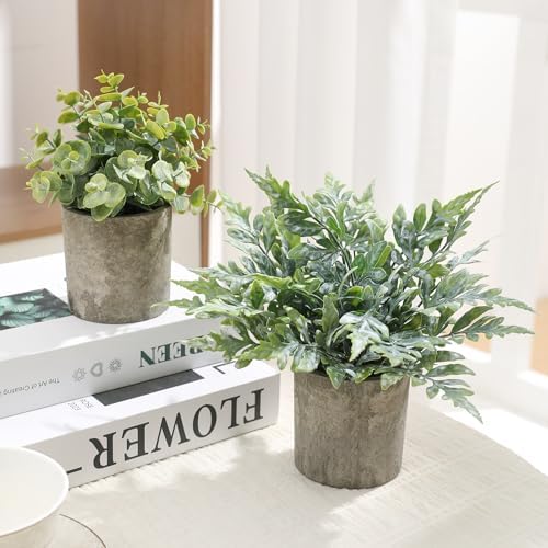 3 Pack Mini Potted Fake Plants Artificial Plastic Indoor Eucalyptus Plants for Home, Office, Desk, Bathroom, Coffee Table & Shelf (Green) - Image 2