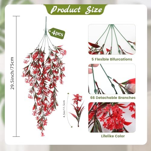 RECUTMS Artificial Hanging Plants,Fake Ferns,4 Pcs Fake Hanging Plants - Image 2