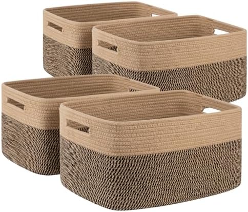 4 Pack Storage Baskets for Organizing, Woven Baskets for Shelves - Perfect for Toys, Books, Towels, and Clothes, Durable Gift Basket Bins Toy Storage, 15.7''Lx11.8''Wx7.8''H, Black and Brown by SIXDOVE