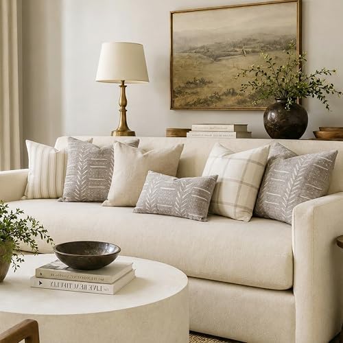 BlissBlush Decorative Lumbar Pillow Covers 12x20 Set of 2, Taupe Soft Woven Chenille Accent Pillow Covers for Couch Sofa Bed, Textured Farmhouse Cushion Covers - Image 5