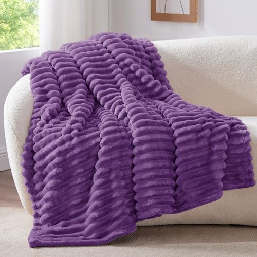 BEDELITE Ribbed Twin Blanket for Couch & Bed, Purple, 60"x80" by BEDELITE