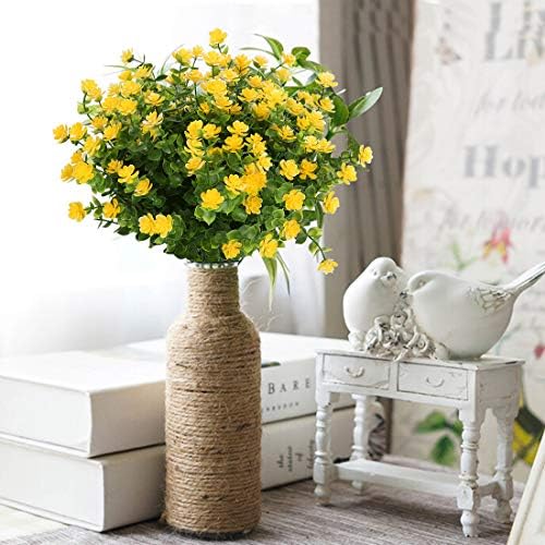 8 Bundles Artificial Flowers, Fake Artificial Greenery UV Resistant No Fade Faux Plastic Plants for Wedding Bridle Bouquet Indoor Outdoor Home Garden Kitchen Office Table Vase (Yellow) - Image 5