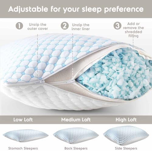 Nestl Cooling Body Pillow for Sleeping 1 Pack, Luxury Shredded Memory Foam Body Pillows, Adjustable Cold Gel Pillows for Hot Sleepers, Supportive Long Pillow for Bed Side Back Stomach Sleepers - Image 3