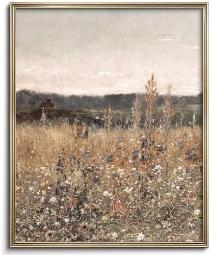 Wildflower Field Landscape Vintage Canvas Wall Art, Vertical Country Landscape Print for Home Decor, Farmhouse Muted Paintings Art Picture Aesthetic for Bedroom Bathroom Living Room Office Decor (8" x 10"-UNFRAMED) by VodefoadVintageWallArt