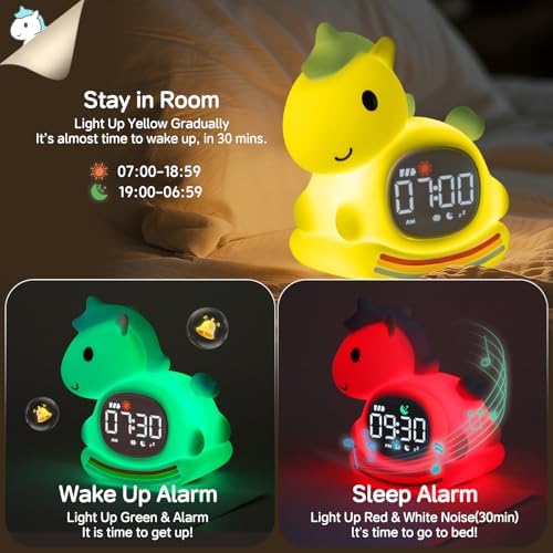 Yiliaw Blue Unicorn Alarm Clock with Night Light for Kids, Ok to Wake Clock - Image 3