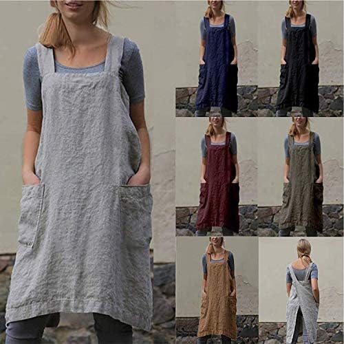 VLZUFE Cotton Linen Apron for women Cross Back Apron Pinafore Dress for Baking Cooking Gardening Work - Image 6