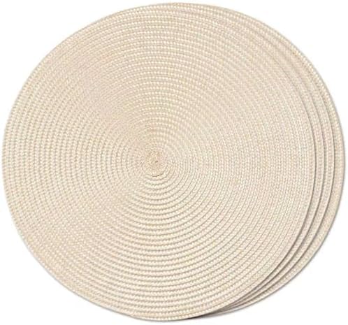 FunWheat Round Braided Placemats Set of 4 Table Mats for Dining Tables Woven Washable Non-Slip Place mats 15inch (Beige, 4pcs) by FunWheat