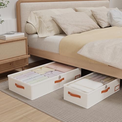 Yawinhe 48L Under Bed Storage Containers,2 Pack Blanket Bags,Beige - Image 3