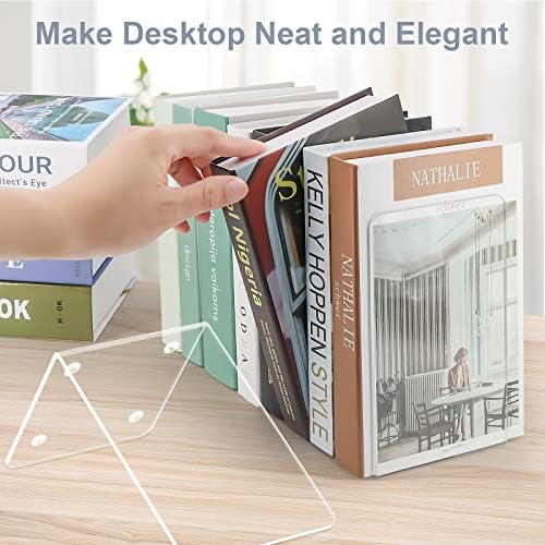 Acrylic Bookends 2 Pieces, VFINE Book Ends for Shelves, Clear Bookends for Shelves Decor Book Ends for Desktop Organizer, Book Stopper for Home Office School Supplies, 7 * 4.8 * 4.75 inch - Image 5