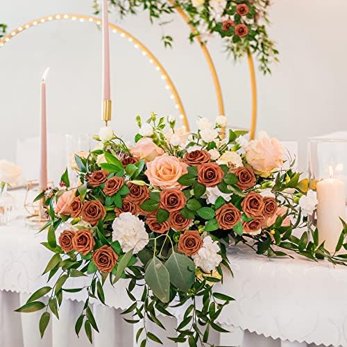 Mocoosy 50Pcs Burnt Orange Roses Artificial Flowers, Rust Fake Rose for Decoration, Real Touch Terracotta Foam Roses Bulk with Stems Wedding Bouquet Bridal Shower Centerpieces Arrangement Party Decor - Image 7