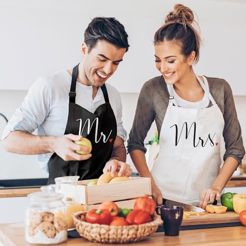 Prazoli His and Her Aprons - Mr and Mrs Couples Engagement, Cute Bridal Shower Gift Anniversary Wedding Registry Items & Decoration, Housewarming Gifts for New Home Newlywed - Image 2