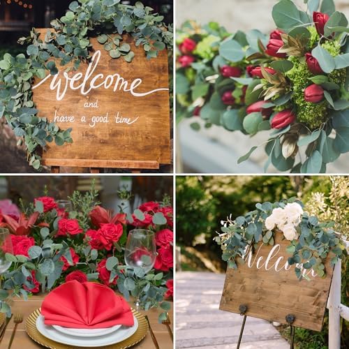 Sggvecsy 2 Pack Artificial Eucalyptus Garland Greenery Leaves Handmade 3D Silk Vines Silver Dollar Leaves Faux Leaf Plants for Wedding Wall Table Party Home Fireplace Bedroom Decor - Image 4