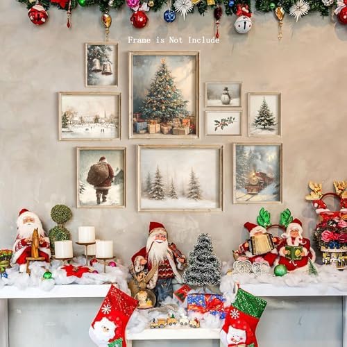Vodefoad 9Pcs Christmas Print Set Winter Holiday Gallery Wall Prints Santa Claus Painting Farmhouse Christmas Gallery Wall Set Vintage Winter Prints Christmas Decor for Bedroom Bathroom Living Room Office Holiday Decoration Gifts Unframe - Image 5