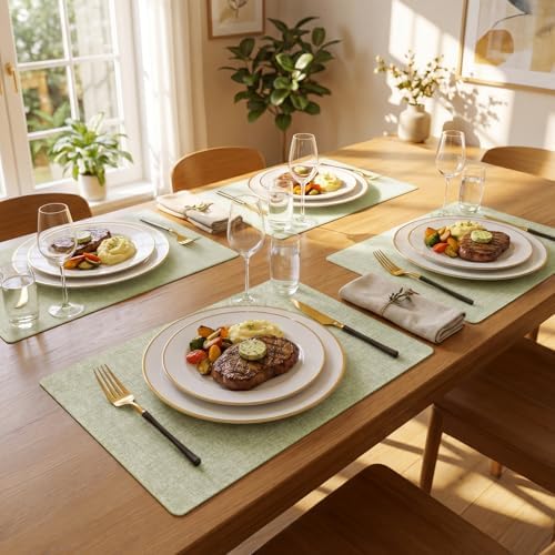 Romanstile Faux Leather Vinyl Placemats Set of 4, Grass Green - Image 2