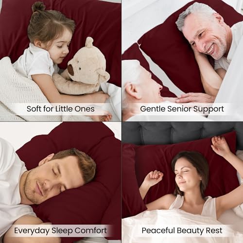 Pillow Covers King Size Set of 4, Soft and Comfy Pillow Cases, Burgundy - Image 6