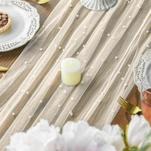 Artoid Mode 3-Pack Pearl Beige Gauze Table Runner 10FT Home Decor - Image 5