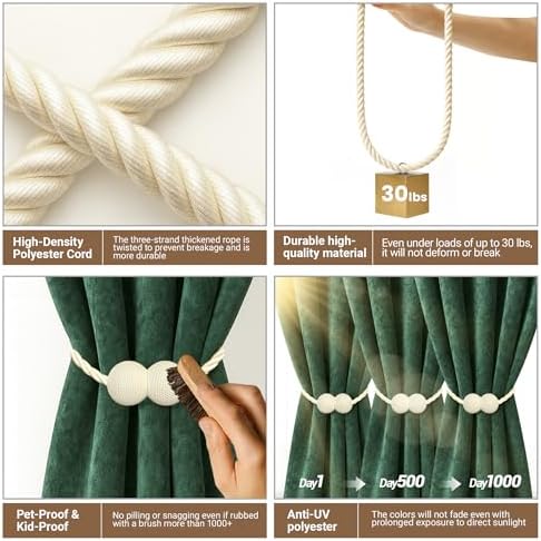 Hion Magnetic Curtain Tiebacks Beige 4 Pack, Curtain Tiebacks Buckles Holdbacks Holders Hooks Clip for Home Bedroom Office Decorative Thick or Thin Curtain - Image 3