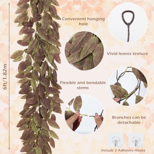 RECUTMS Artificial Eucalyptus Leaves Vine 6Ft 1PC Brown Ivy Garland - Image 4