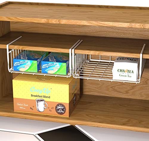 Simple Houseware 2-Pack Under Shelf Wire Metal Basket Shelf, White - Image 4