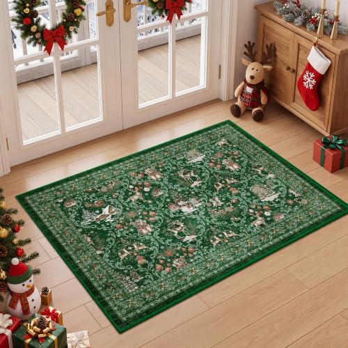 Christmas Area Rug 2x3, Washable Rugs for Entrance (2'x3', Green) - Image 3