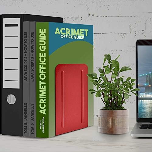 Acrimet Bookends for Shelves, Non-Skid Book Holder, Heavy Duty Book Stopper, Steel Metal Book Ends Storage for Home, Library, 6 7/8" H x 4" W x 4 1/2" D (Red) (1 Pair / 2 Pieces) - Image 4