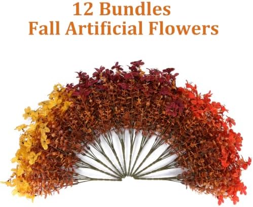 Artificial Fall Flowers Outdoor, UV Resistant Faux Mums with Eucalyptus - Image 7
