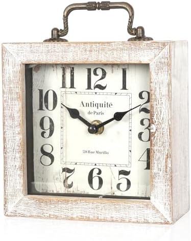 Retro Desk Clock, White Vintage Wooden Table Clock, by BITALYE