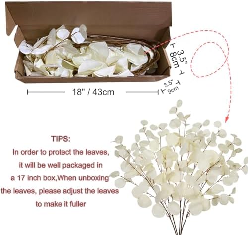 Cream White Eucalyptus Stems Fake Eucalyptu Leaves 34” Long Silver Dollar Leaves 5 Pcs Silk Eucalyptu Stems for DIY Bouquet Arrangements Centerpieces Shower Decorations-Artificial Eucalyptus Spray - Image 2