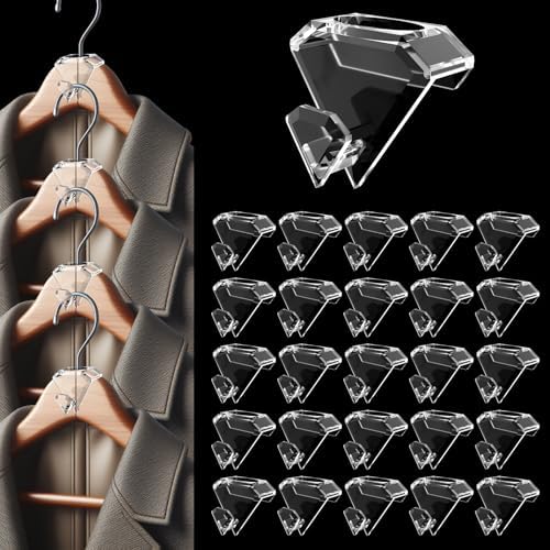 SLMT Space Saving Hanger Hooks 30 Pack, Clear Clothes Hanger Connector Hooks, Dorm Room Essentials, Closet Organizers and Storage (Clear) by SLMT