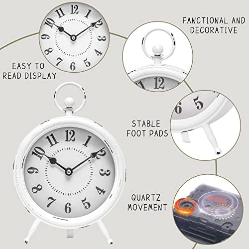 EMAX HOME Vintage Rustic White Table Clock on Stand, Decorative Desk & Shelf Clock, Rustic Mantel Farmhouse Non-Ticking - Image 3