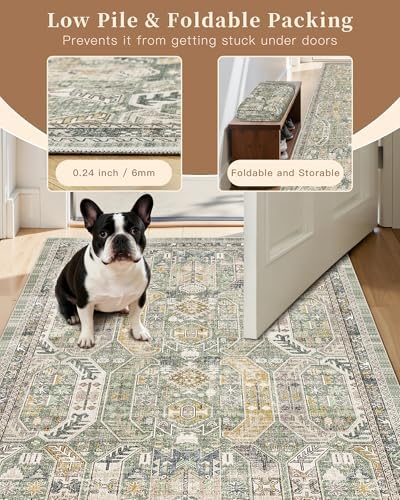 Madane Washable Area Rug 2x3 Small Entryway Rugs Non-Slip, Green/Gold - Image 7