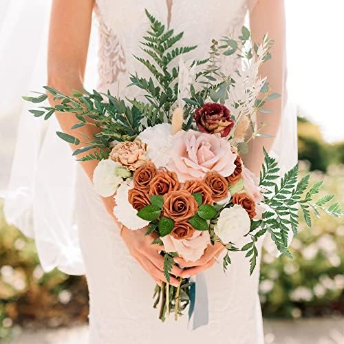 Mocoosy 50Pcs Burnt Orange Roses Artificial Flowers, Rust Fake Rose for Decoration, Real Touch Terracotta Foam Roses Bulk with Stems Wedding Bouquet Bridal Shower Centerpieces Arrangement Party Decor - Image 6