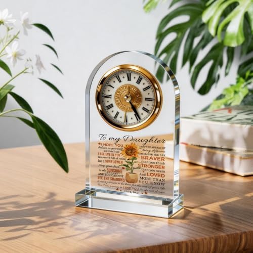 WKYAER Acrylic Desk Clock for Daughter, Motivational Timepiece with Loving Message, Inspirational Keepsake, Sunflower Design, Family Love Gift, Mother's Day Birthday Gift from Daughter, 4.3 x 7.8 in - Image 4