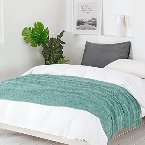 BOURINA Dark Cyan Throw Blanket 50x60 Inch Knitted Soft Throw Sofa Blanket - Image 4