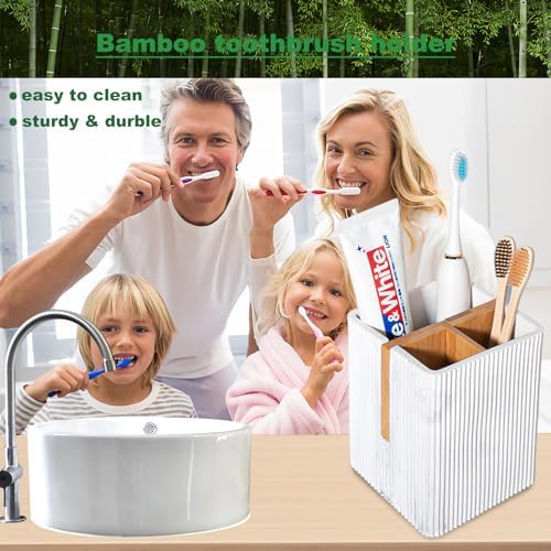 Toothbrush Holders for Bathroom, 3 Slots Toothbrush Organizer, Marble White - Image 7