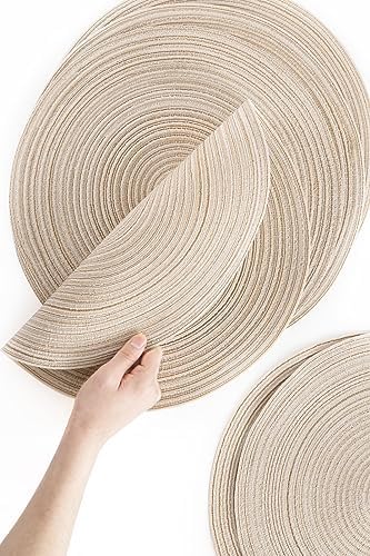 Floroom 15 Inch Round Braided Placemats Set of 6, Washable Heat Resistant Cotton Polyester Circle Place Mats for Kitchen Dining Table - Canvas Beige - Image 3