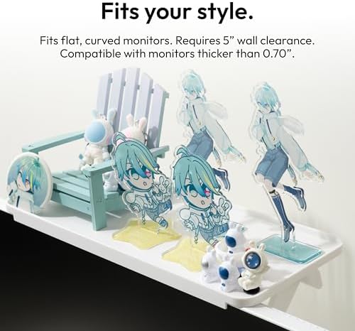 Pixio 12 inch White Monitor Storage Top Shelf - Adjustable Platform, Universal Fit, Holds Up to 13lbs, Works on TV, Flat, Curved Monitors, Storage for Webcams, Clocks, Phone, Figures - Image 6