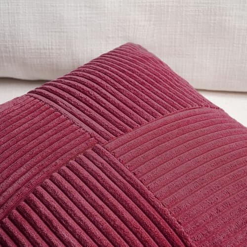 Fancy Homi 2 Packs Burgundy Euro Decorative Throw Pillow Covers 28x28 Inch for Bed, Rustic Farmhouse Boho Home Decor, Soft Corss Corduroy Patchwork Textured Square Cushion Case 71x71 cm - Image 3