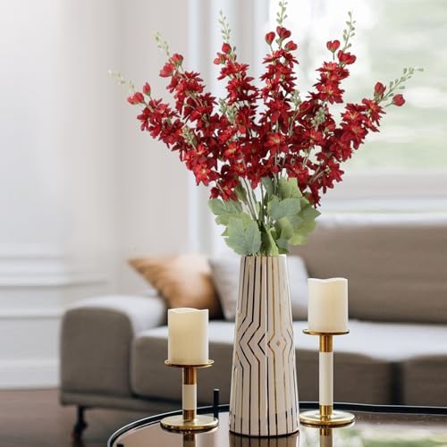 6PCS Red Delphinium Artificial Flowers 33" Larkspur Silk Flowers Long Stem Artificial Flowers for Tall Vase Wedding Centerpieces for Tables Home Decor Indoor (Red) - Image 4