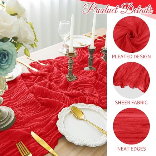 10 Pack Red Cheesecloth Table Runner 17x108 Inch Boho Gauze Cheese Cloth Table Runners for Wedding Party Baby Shower Birthday Home Decor - Image 3