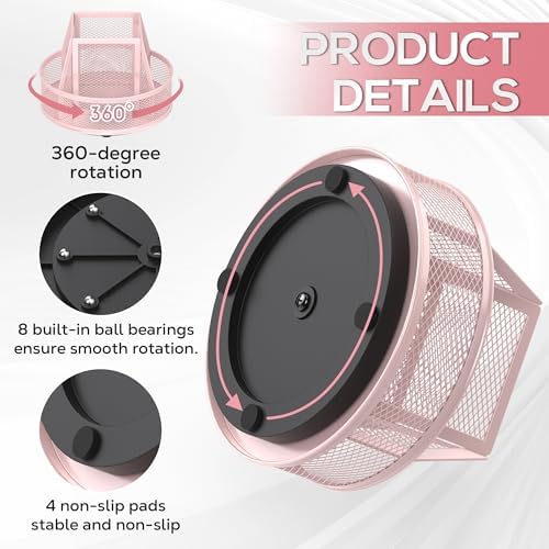 YINGHUA 360°Rotating Mesh Desk Organizer & Pen Holder - Pink - Image 4