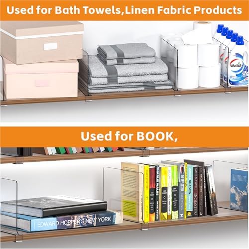 Yieach 4 Pack Clear Acrylic Shelf Divider for Closet Organization - 9.2″ Tall Closet Dividers for Wood Shelves,Cupboard,Vertical Shelf Separators in Closet for T-Shirt,Purse,Handbag,Sweater Organizer - Image 5