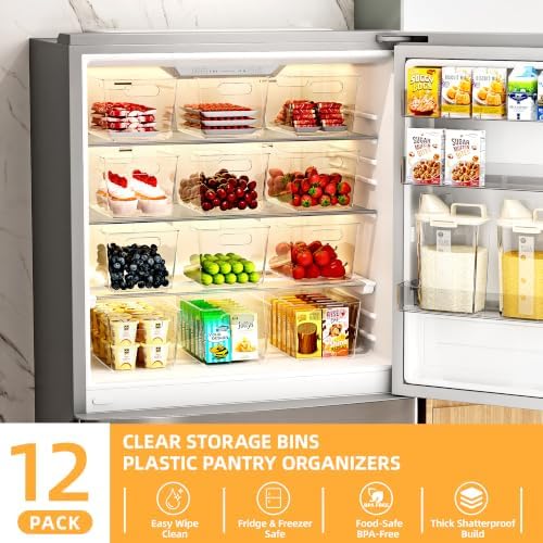 12 Pack Clear Storage Bins, Pantry Organizer Bins with Handle, XL - Image 6