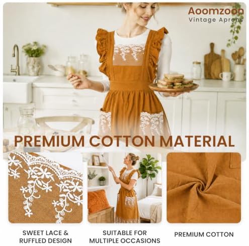 Aoomzoon Vintage Aprons for Women with Lace Ruffle, Cooking Kitchen Baking - Image 2