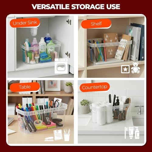 Tribello Modern Narrow Organizer Storage Bin, Slim Clear Plastic Household Storage Container for Kitchen Pantry storage, Under Sink Bin, Bathroom/Laundry Room - 6 Pack (Narrow - 15” X 6” X 6”) - Image 7