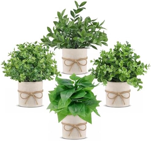 Small Fake Plants,4 PACK Faux Artificial Plants Indoor in Pot with Rope by adorbox