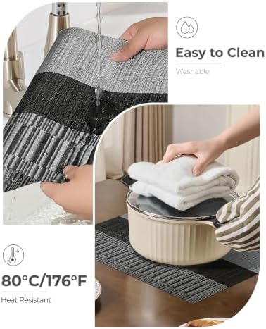 Leetaltree Grey with White Striped Placemats Set of 12 - Heat Resistant Non-Slip Place mats for Dining Table, Washable Durable PVC Vinyl Woven Table Mats（Grey Stripe, 12） - Image 5