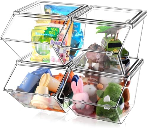 Yerliker 4 Pcs Stackable Storage Bins with Lids Organizer, Clear by Yerliker