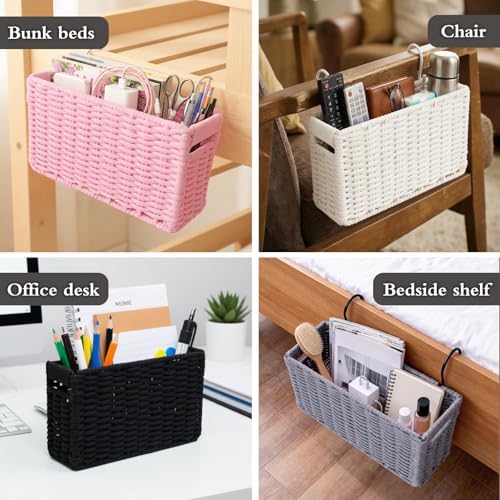 Cotton Rope Woven Bedside Caddy for Dorm Bed, Foldable Bedside Shelf Bunk Bed Accessories, College Dorm Room Essentials Hanging Organizers Storage Basket, Room Decor Magazine File Holder (Gray) - Image 6