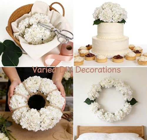 Kimura's Cabin 6pcs White Hydrangea Artificial Flowers Silk Fake Hydrangeas - Image 6